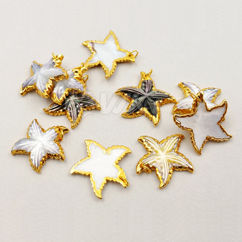 WT-P1188 Wholesale New Arrival Unique Design Pendant Natural Shell Happy Dance Star in White Black Gold with 24K Real Gold Plate