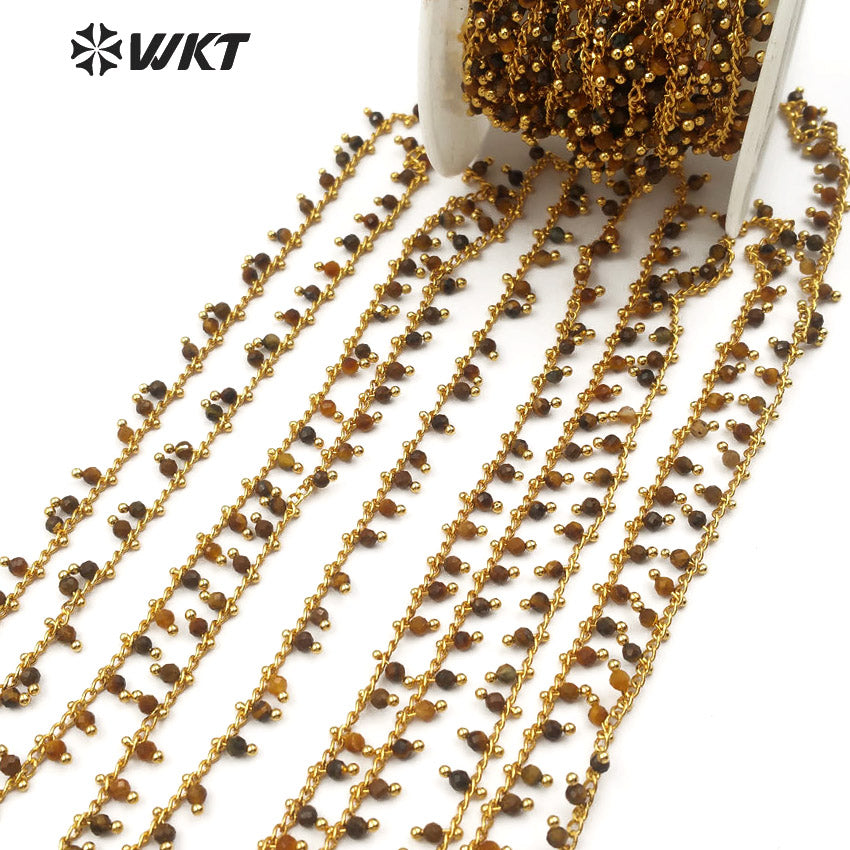 WT-RBC095 Classic High Quality Multi-purpose Jewelry Making Necklace Chain Sepia Beads Tiger Eye with Rosary Brass Chain