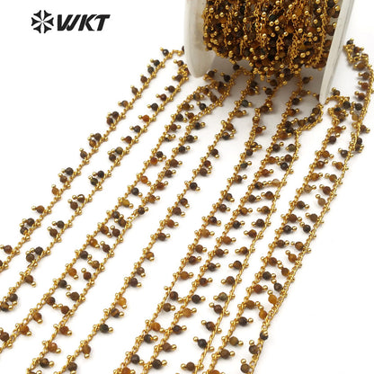 WT-RBC095 Classic High Quality Multi-purpose Jewelry Making Necklace Chain Sepia Beads Tiger Eye with Rosary Brass Chain