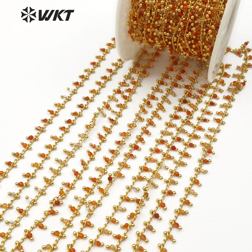WT-RBC096 New Arrival Autumn Colors Warm Colors Can DIY Jewelry Making Accessories Red Stone Beads With Rosary Brass Chain