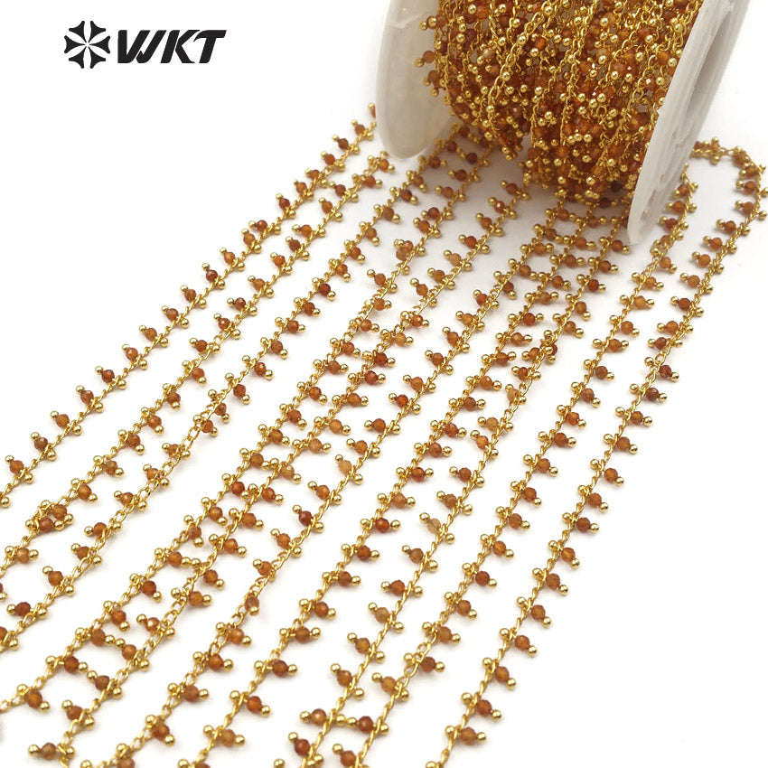 WT-RBC090 New Wholesale 20 Meters High Quality Can DIY Jewelry Necklace and Bracelet Brown Beads Agate Rosary Brass Chain