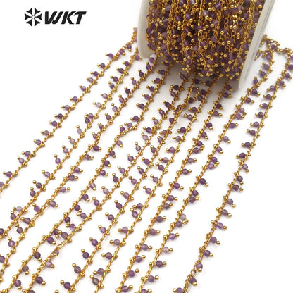 WT-RBC087 Fashion Beautiful Mysterious High Quality Necklace Bracelet Chain Purple Natural Amethyst Stone Brass Rosary Chain