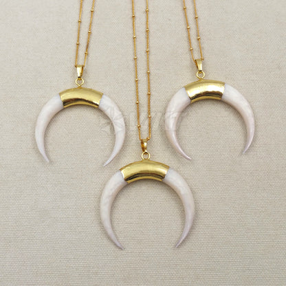 WT-N1068 WKT Wholesale New Fashion Real Gold Plating Jewelry Crescent Shape White Shell Necklace