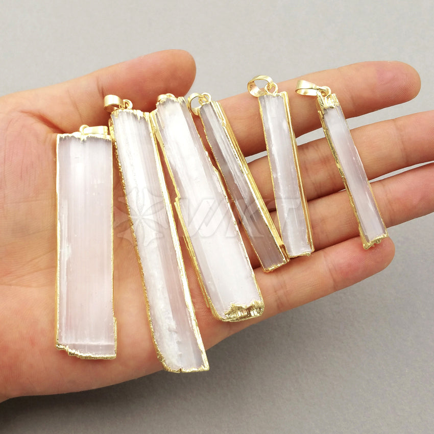 WT-P1180 Wholesale New Arrival Generous Design Pendant Natural Selenite bar Rectangle Shape Random Size with 24K Real Gold Plate
