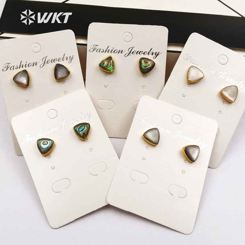 WT-E415 New Coming Natural Shell Stud Earrings High Quality Triangle Shape Shell With Gold Electroplate for Women Earrings