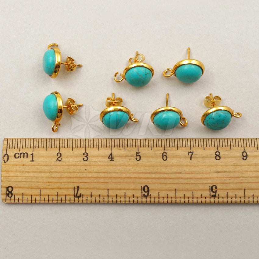 JF242 WKT Wholesale New Fashion Jewelry Findings Round Shape Real Gold Plated Green Turquoise Stud Earrings