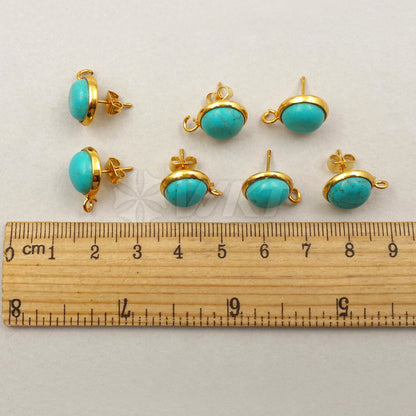 JF242 WKT Wholesale New Fashion Jewelry Findings Round Shape Real Gold Plated Green Turquoise Stud Earrings