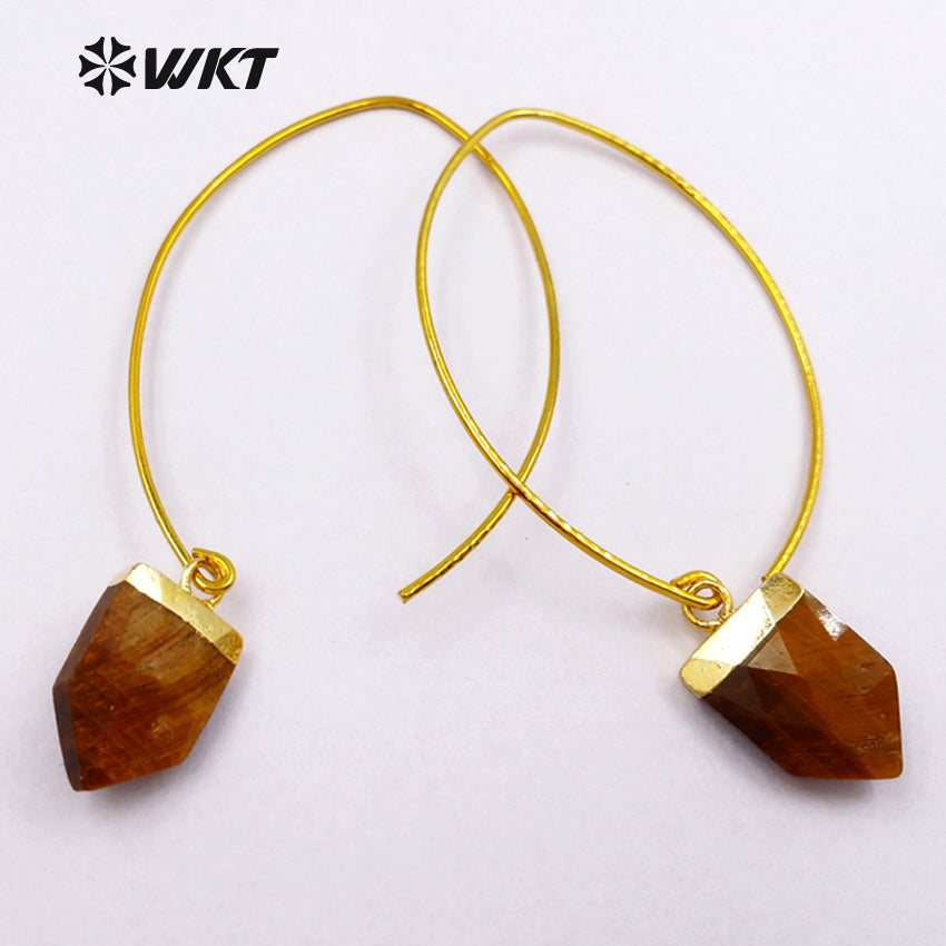 WT-E412 WKT New Fashion Real Gold Plated Hook Tapered Shape Gemstone Earrings With Unique Design Amethyst Earrings for Women