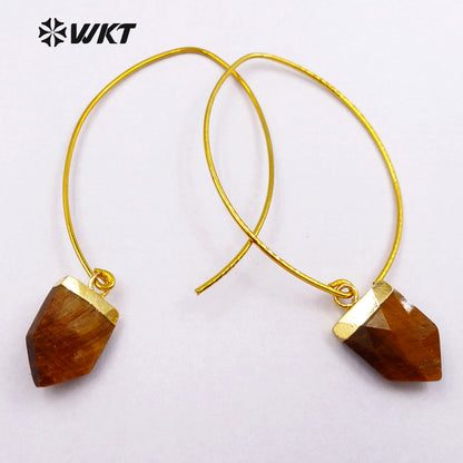 WT-E412 WKT New Fashion Real Gold Plated Hook Tapered Shape Gemstone Earrings With Unique Design Amethyst Earrings for Women