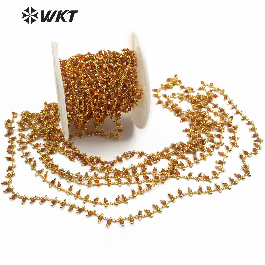 WT-RBC090 New Wholesale 20 Meters High Quality Can DIY Jewelry Necklace and Bracelet Brown Beads Agate Rosary Brass Chain