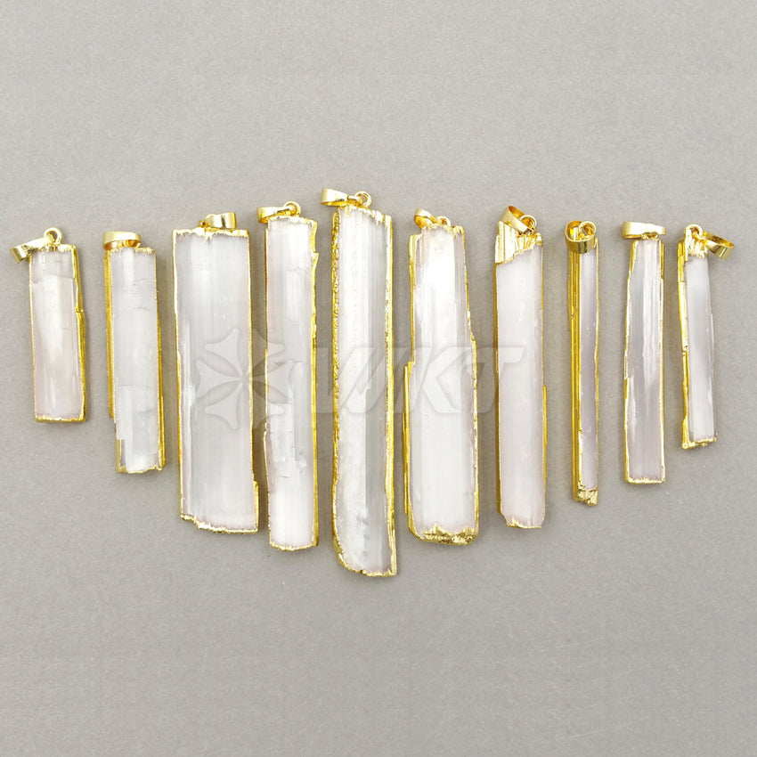 WT-P1180 Wholesale New Arrival Generous Design Pendant Natural Selenite bar Rectangle Shape Random Size with 24K Real Gold Plate