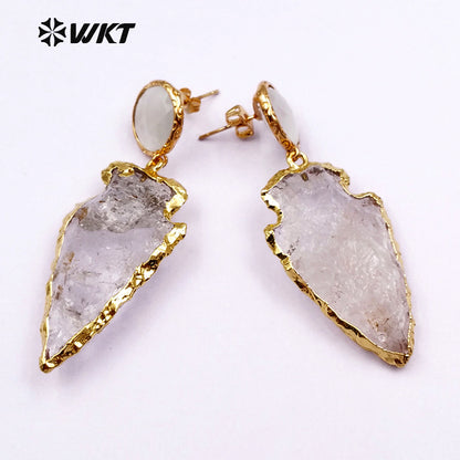 WT-E424 in Stock Classic Shield Style Dangle Earrings Beautiful Crystal Quartz Metal Plated Stone Earrings About a Lot/5pairs
