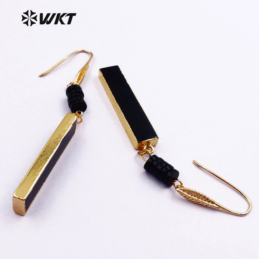 WT-E422 Wholesale Domineering Style Black Strip Dangle Hook Earrings Tourmaline Drop Plated Earrings for Women Fashion Jewelry