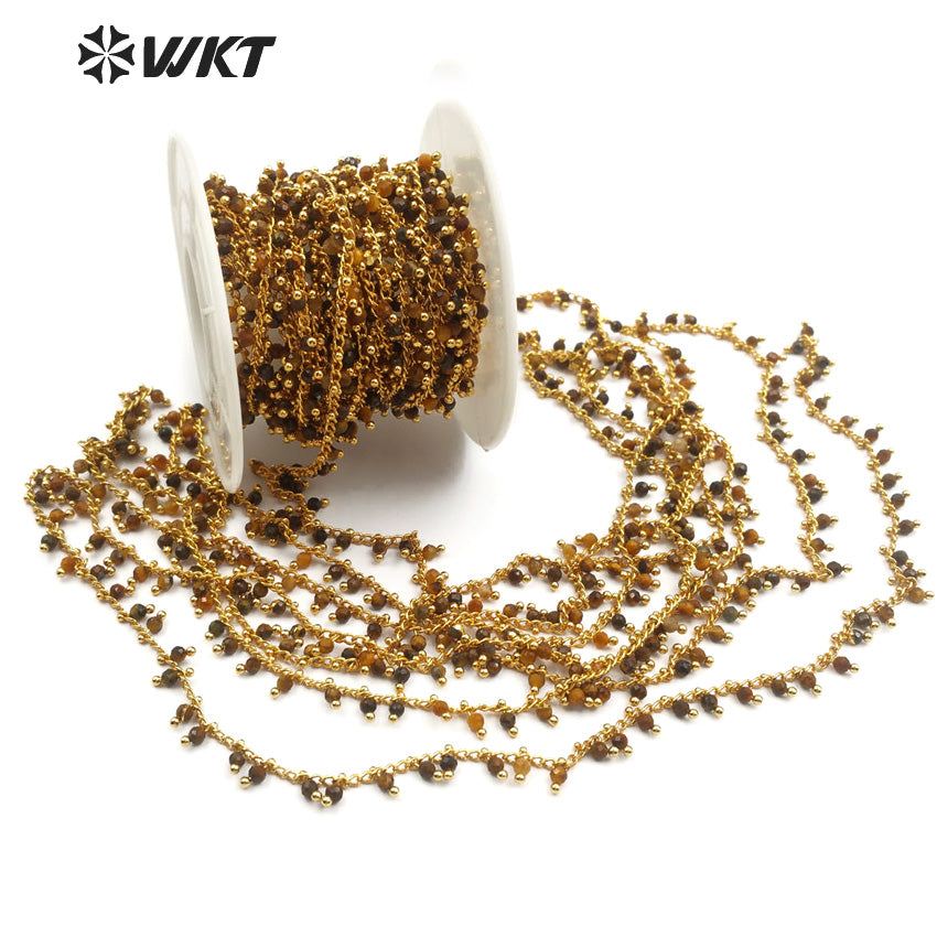 WT-RBC095 Classic High Quality Multi-purpose Jewelry Making Necklace Chain Sepia Beads Tiger Eye with Rosary Brass Chain