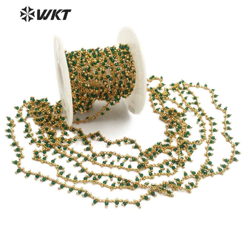 WT-RBC093 Classic Deep Glamour Summer Colors Dark Green Rosary Chain with Brass Beads Multi-purpose Jewelry Rosary Brass Chain