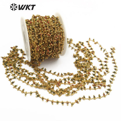 WT-RBC088 Multi-purpose Jewelry Making Necklace Bracelet Jewelry New Bean Green Granite Stone with Unakite Rosary Brass Chain