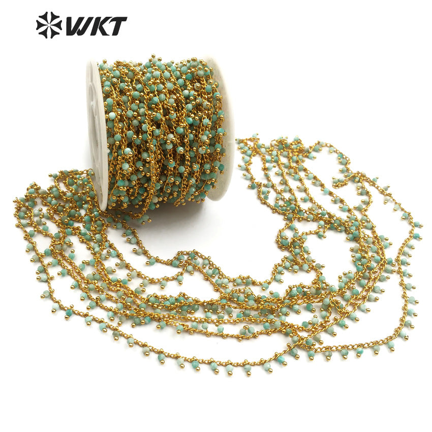 WT-RBC086 New Hot Sale Necklace Bracelet Jewelry Natural Amazonite Stone Green Fresh Accessories With Rosary Brass Chain