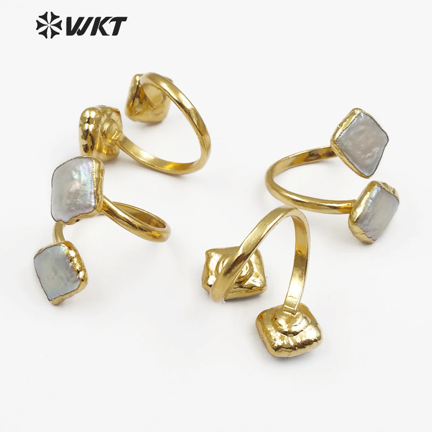 WT-R325 Wholesale Newly Arrived Elegant Shell Jewelry Specially Designed for Women Can Adjust Two Irregular square Pearl Rings