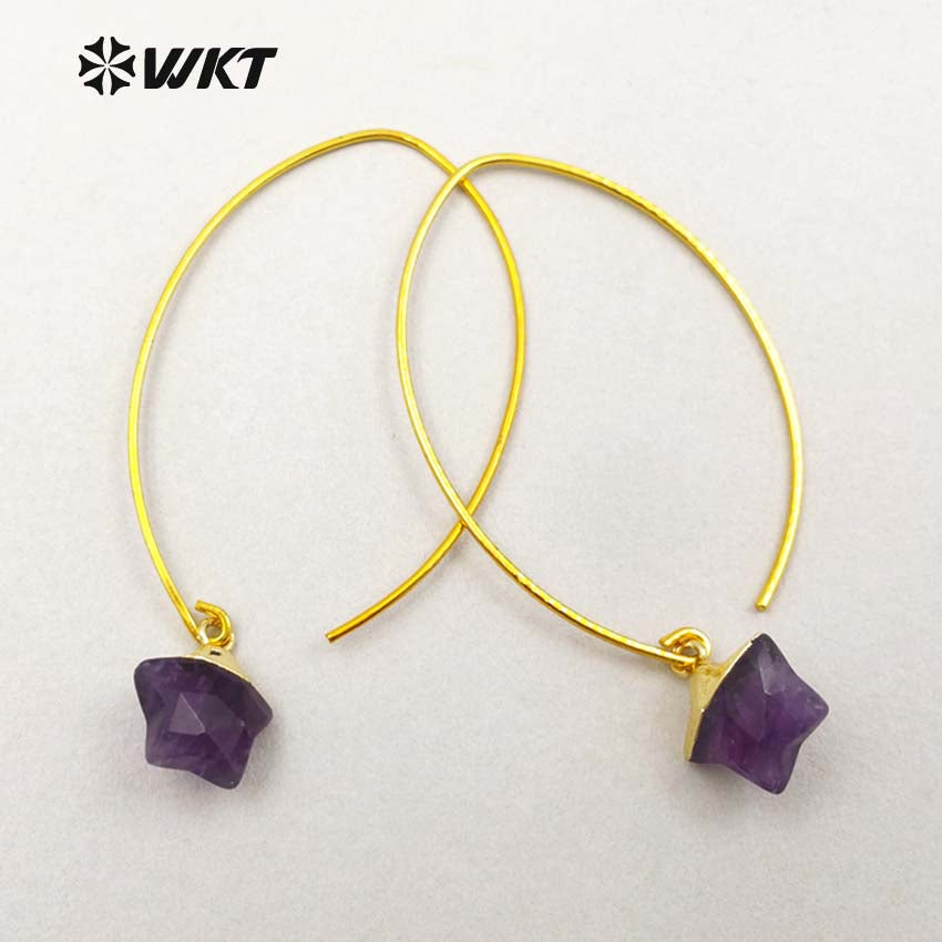 WT-E408 New Arrival ! Multi-optional Natural Gemstone Earrings Exquisite Design Mini Star Shape Earrings Brass Hook Earrings
