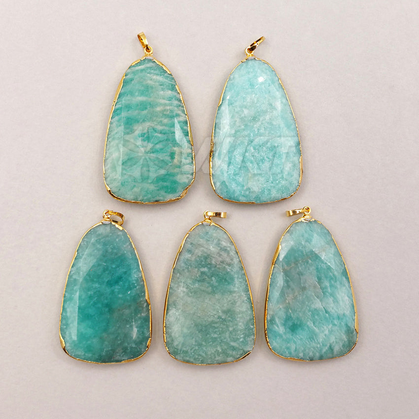WT-P1185 Wholesale New Arrival Generous Design Pendant Natural Blue Amazonit Stone Ocean Blue Natural Texture for Fashion Women）