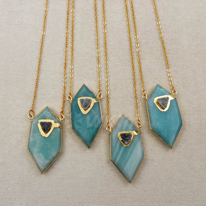 WT-N1067 WKT New Fashion Wholesale Popular Druzy Quartz Jewelry Unique Design Natural Amazonite Necklace
