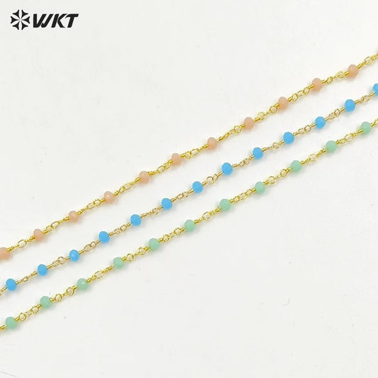 WT-BFN042 Wholesale 3mm Faceted Natural Gemstone Beads Necklace 16inch Long Resist Tarnishable Chain Necklace in 18k Gold Plated
