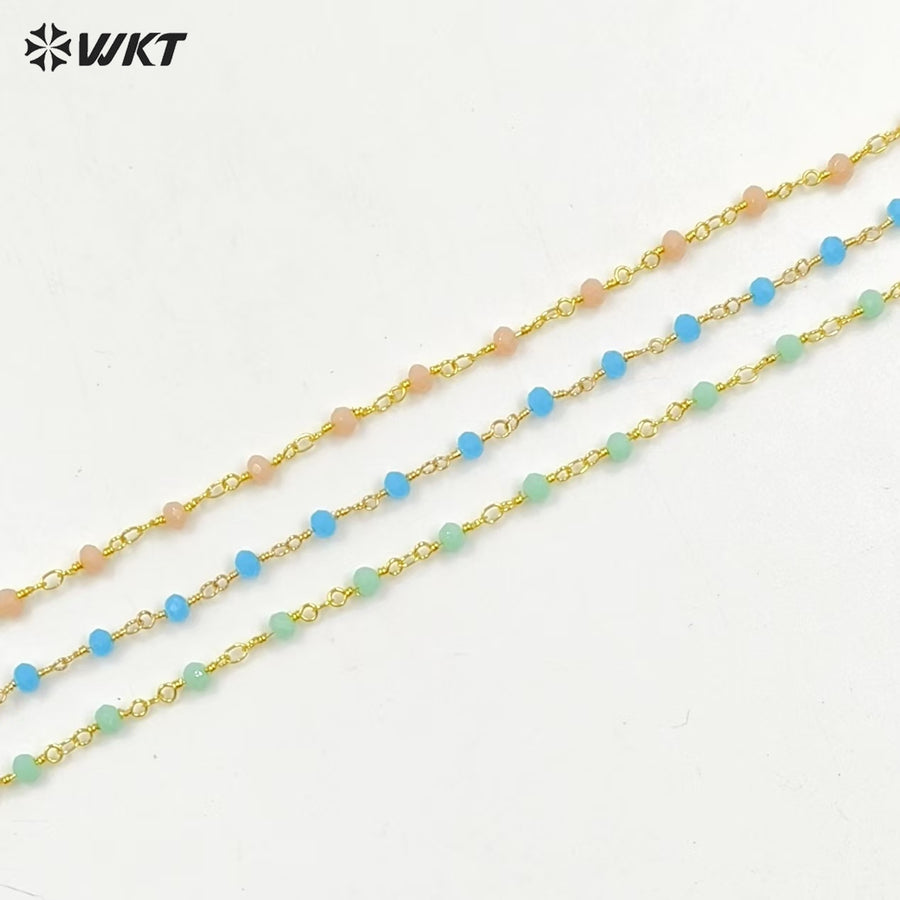 WT-BFN042 Wholesale 3mm Faceted Natural Gemstone Beads Necklace 16inch Long Resist Tarnishable Chain Necklace in 18k Gold Plated