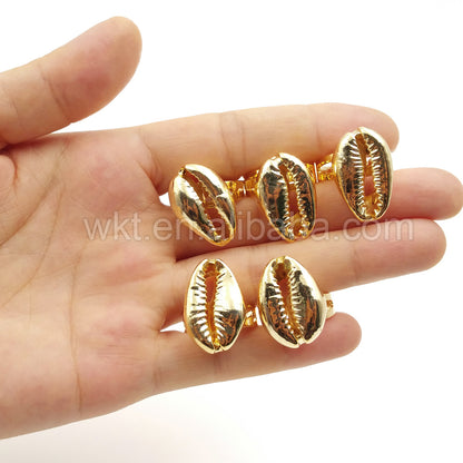 WT-R134 New! Full Gold Plated Cowrie Rings in 24k Gold, Natural Real Shell Cowrie Rings
