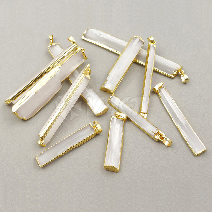 WT-P1180 Wholesale New Arrival Generous Design Pendant Natural Selenite bar Rectangle Shape Random Size with 24K Real Gold Plate