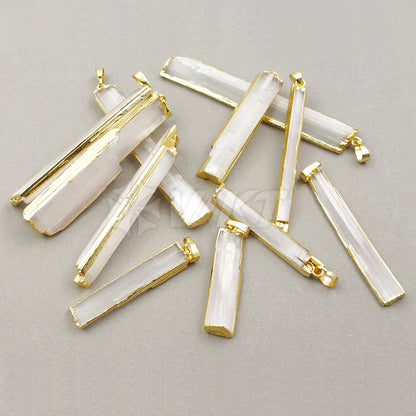 WT-P1180 Wholesale New Arrival Generous Design Pendant Natural Selenite bar Rectangle Shape Random Size with 24K Real Gold Plate