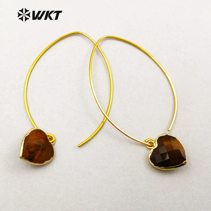 WT-E410 Amethyst Personalized Hook Earring Faceted Natural Heart Stone Drop Women Earring with Jewelry Gift Gold Plated Earring