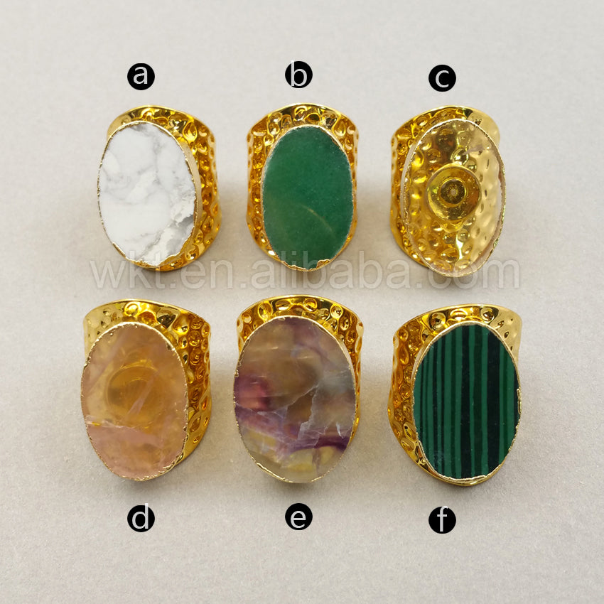 WT-R268 Simple Ring 24K Gold Plated Natural White Turquoise Ring for Women Wholesale Gold Bezel Ring
