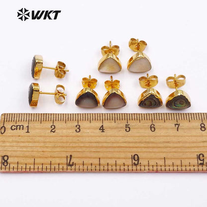 WT-E415 New Coming Natural Shell Stud Earrings High Quality Triangle Shape Shell With Gold Electroplate for Women Earrings