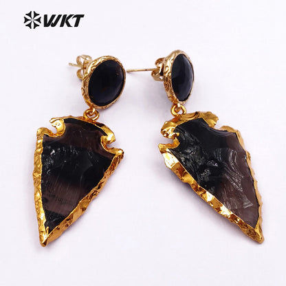 WT-E424 in Stock Classic Shield Style Dangle Earrings Beautiful Crystal Quartz Metal Plated Stone Earrings About a Lot/5pairs