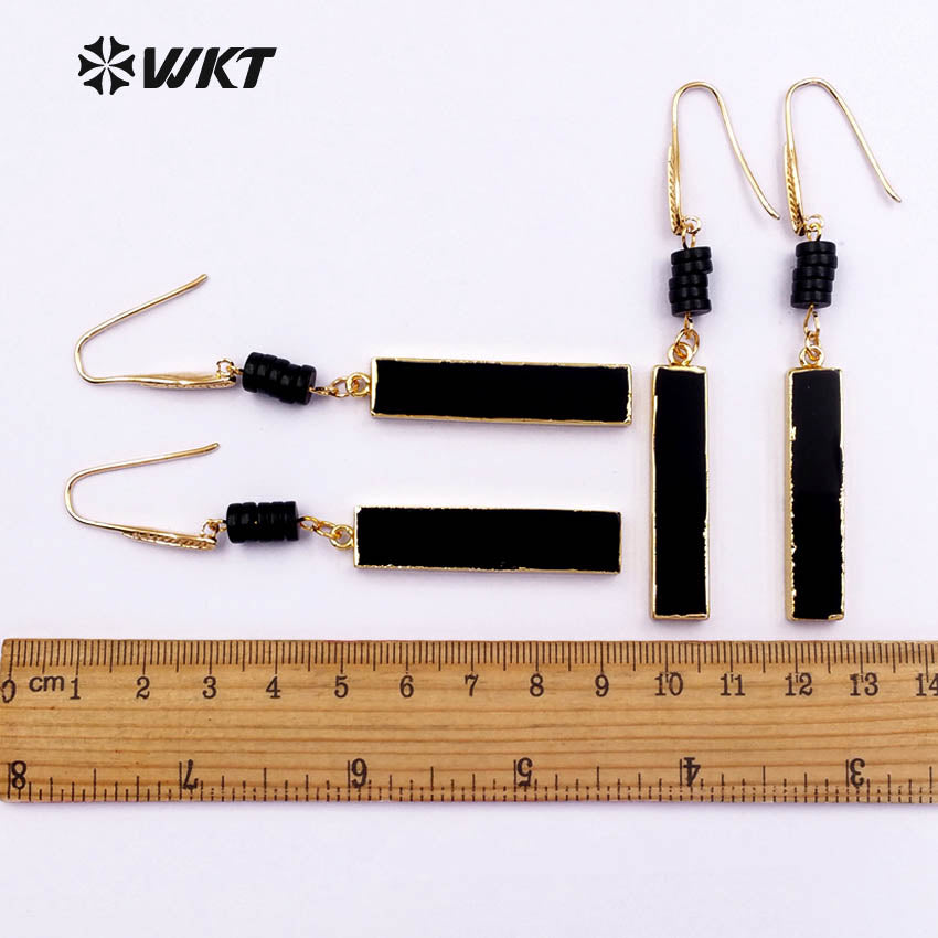 WT-E422 Wholesale Domineering Style Black Strip Dangle Hook Earrings Tourmaline Drop Plated Earrings for Women Fashion Jewelry