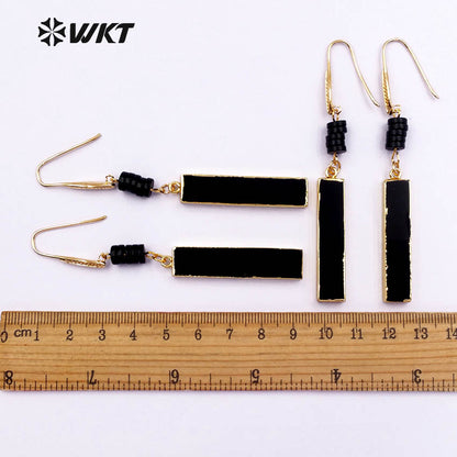WT-E422 Wholesale Domineering Style Black Strip Dangle Hook Earrings Tourmaline Drop Plated Earrings for Women Fashion Jewelry