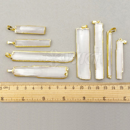 WT-P1180 Wholesale New Arrival Generous Design Pendant Natural Selenite bar Rectangle Shape Random Size with 24K Real Gold Plate