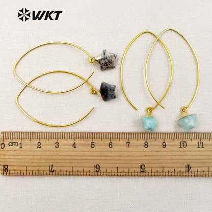 WT-E408 New Arrival ! Multi-optional Natural Gemstone Earrings Exquisite Design Mini Star Shape Earrings Brass Hook Earrings