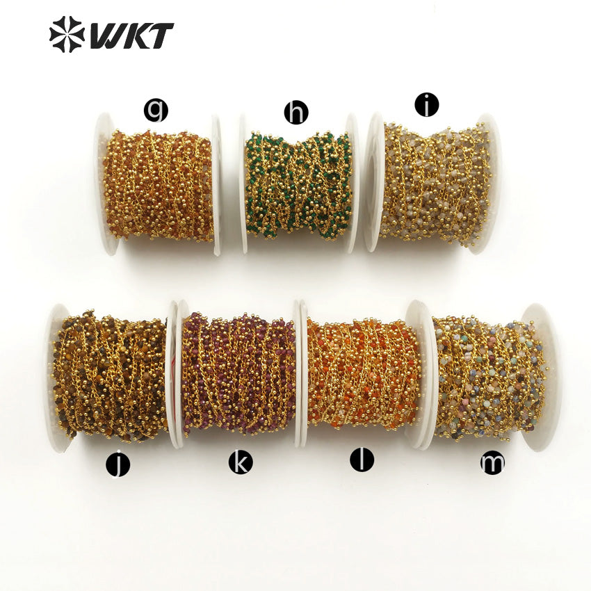 WT-RBC090 New Wholesale 20 Meters High Quality Can DIY Jewelry Necklace and Bracelet Brown Beads Agate Rosary Brass Chain