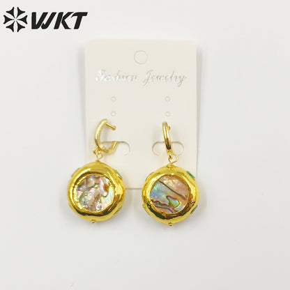 WT-MPE100 Latest Style Yellow Brass Abalone Shell Natural 18k Gold Plated Gift Weeding Romantic Pendant Earrings