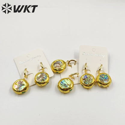 WT-MPE100 Latest Style Yellow Brass Abalone Shell Natural 18k Gold Plated Gift Weeding Romantic Pendant Earrings