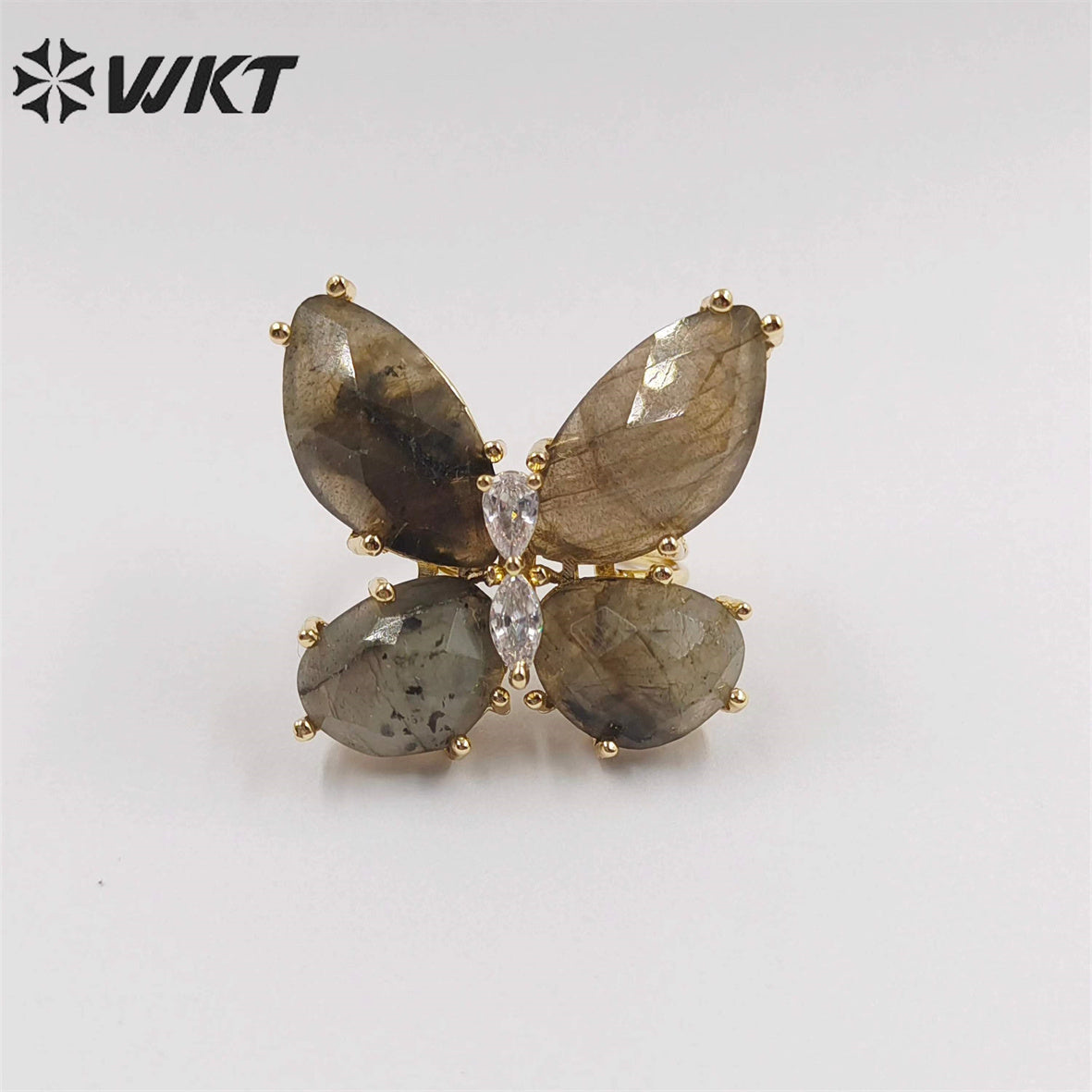 WT-R463 Wholesale Newest Handmade Design Ins Popular Stone Ring Natural Rose Quartz butterfly Ring for Girl Daily Party Ring