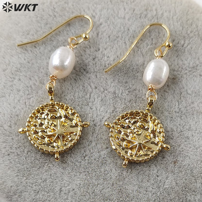 WT-MPE106 Wholesale Popular Unique Design Sailor Style Europe Trendy Charming Pearl Long Dangle Earrings