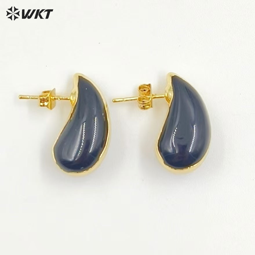 WT-E775 New Innovations Cute Style Drop Shape 18K Gold Plated Natural Gemstone Gentle Earrings for Sweet Girls As Special Gift