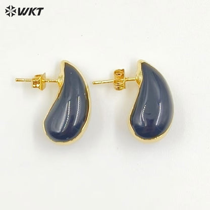 WT-E775 New Innovations Cute Style Drop Shape 18K Gold Plated Natural Gemstone Gentle Earrings for Sweet Girls As Special Gift