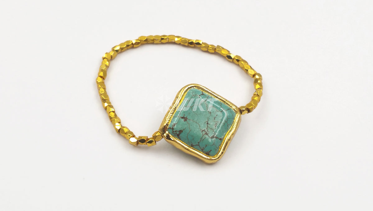 WT-B417 Wholesale Women Fashionable Handmade Turquoise Beads Bracelet, Gold Plated Flexible Green Turquoise Bracelet