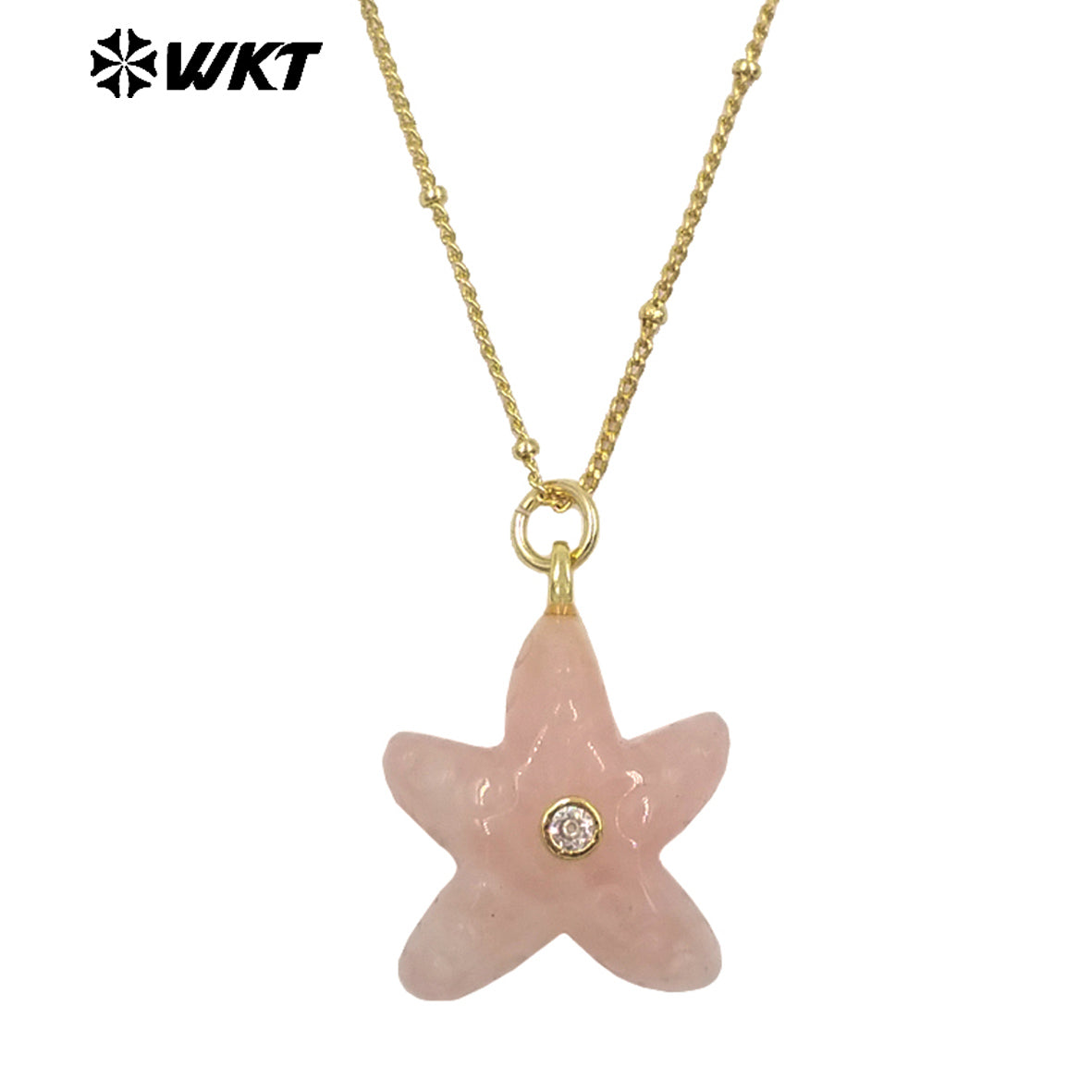 WT-N1532 Popular Trendy Gold Thin Chain With Starfish Shape Natural Gemstones Pendants Necklaces As Female Daily Decoration