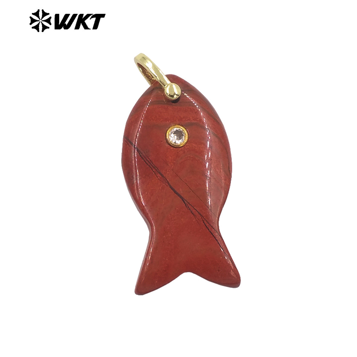 WT-P2088 Popular Interesting Style Zircon And Natural Gemstones Fish Shape Gold Pendant As Female Jewelry DIY Accessories