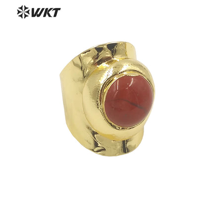 WT-R441 Wholesale Fashion 18k Gold Plated Resist Tarnishable Round Stone Ring Lovely Energy Gemstone Cocktail Ring