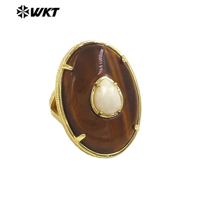 WT-R587 Unique High Quality 18K Gold Plated Colorful Zircon And Big Natural Gemstones Rings For Chic Dance Party Wearing